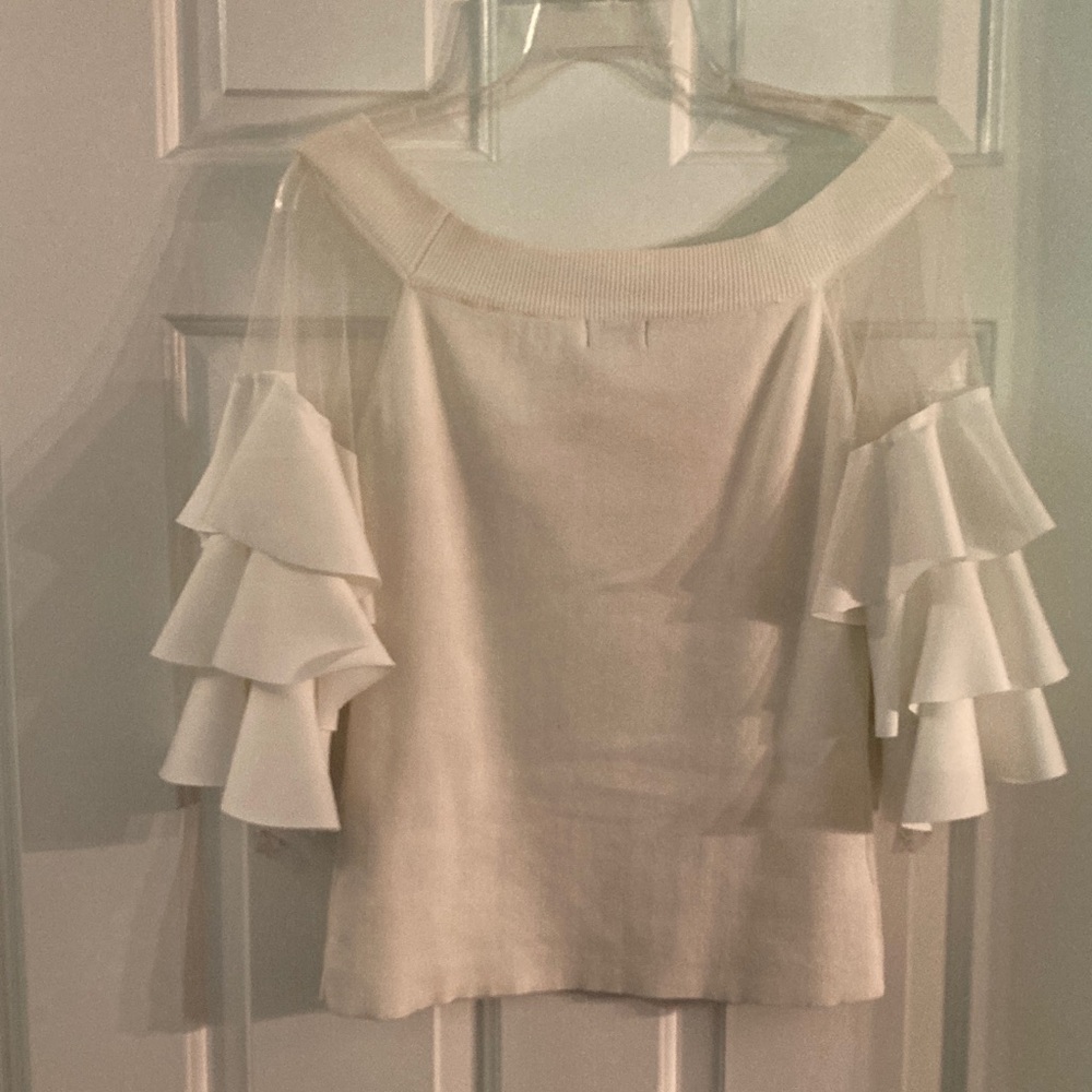Chic Off-Shoulder Ruffle Sleeve Blouse - Picture 2 of 6